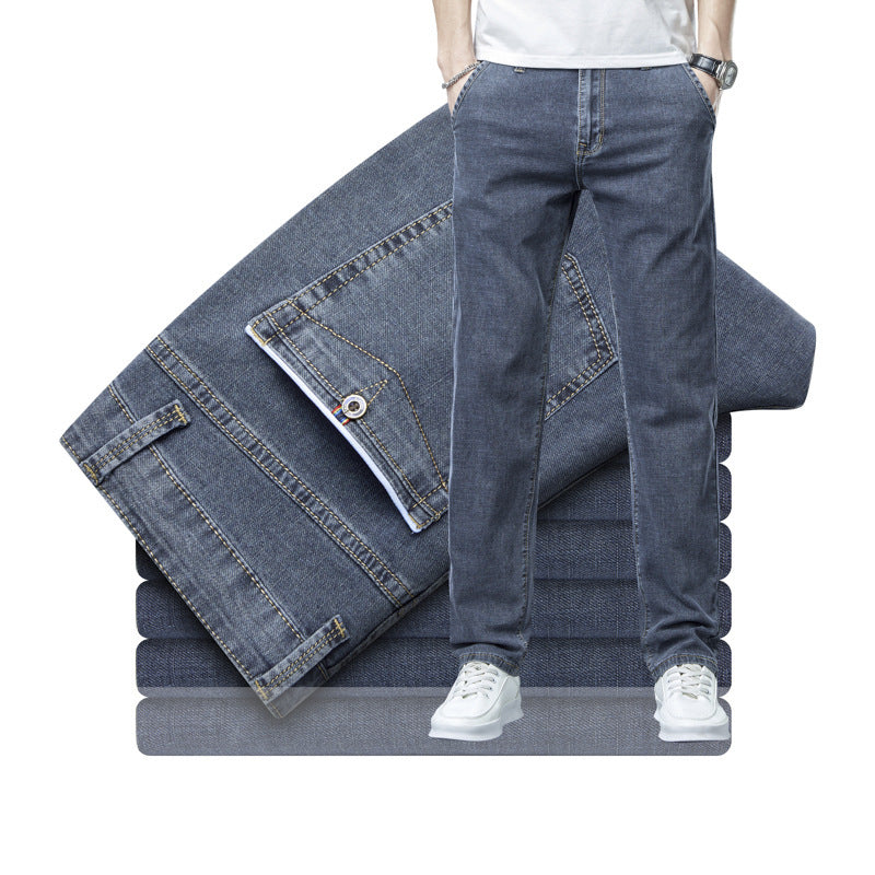 Herren lockere elastische Jeans gerade einfarbige Freizeit Hose