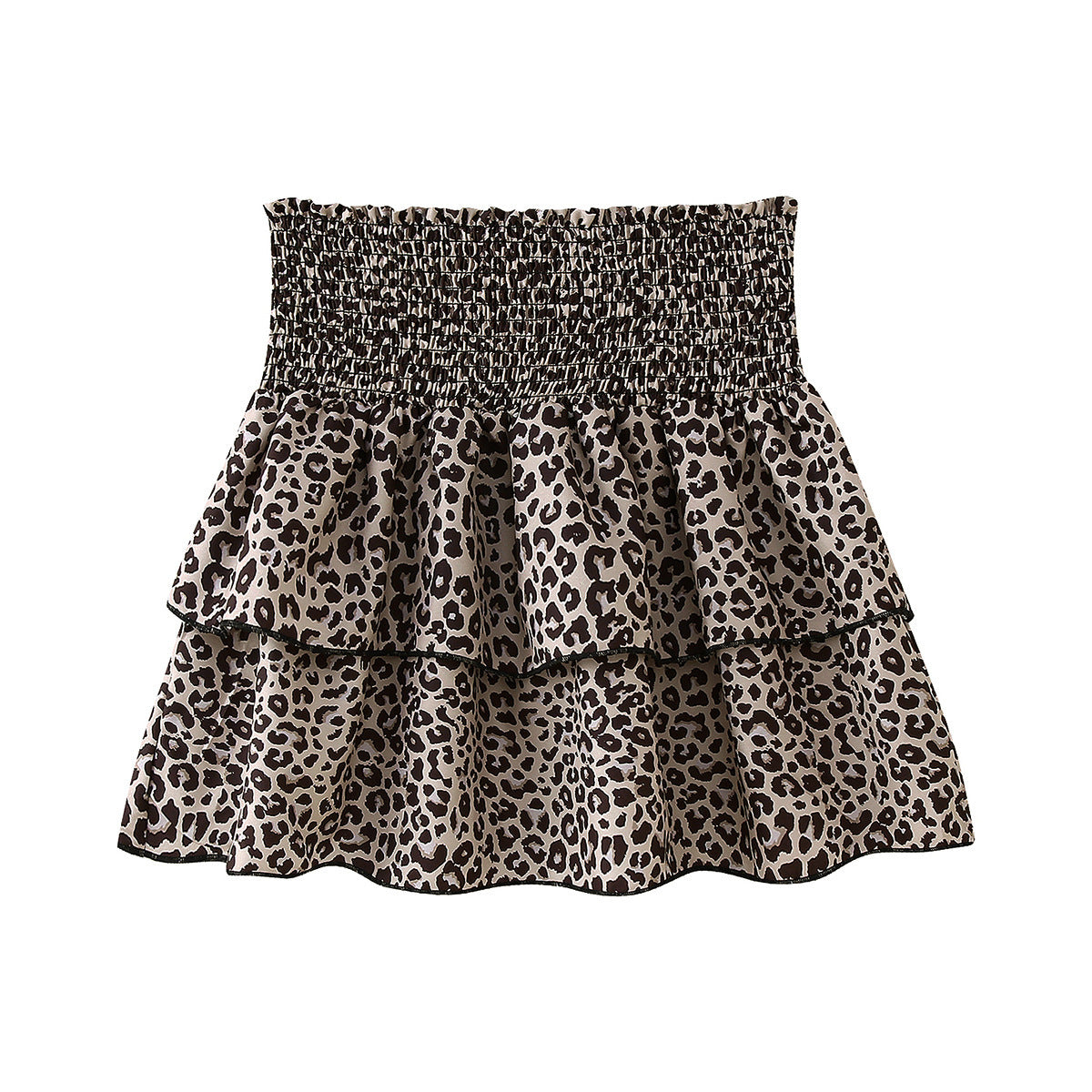 Leopard Print Hollow Lace Up Bubble Sleeve Shirt For Women's Top