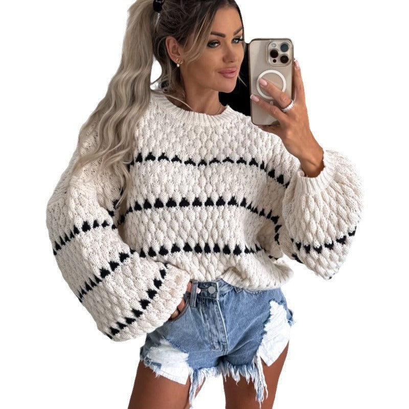 Dicke Nadel lose Plus Size Twist Stripes Rundhals Pullover