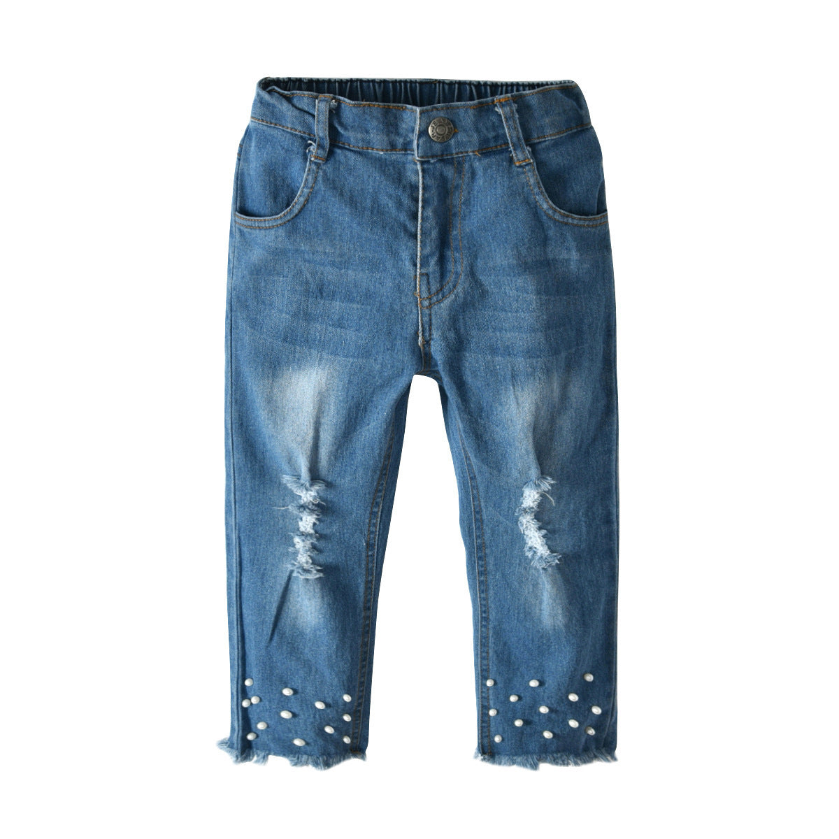 Mädchen-Set aus Spitze, Perlen und Jeans