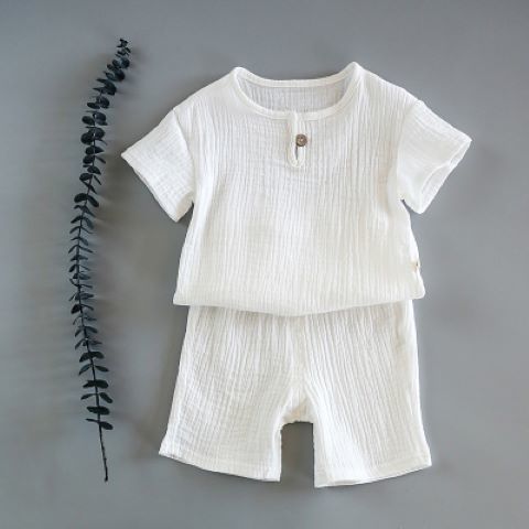 Baby Sommer Baumwolle Weiches Set Kinder Kurzarm und Shorts Zweiteiliges Set Kinderkleidung aus Baumwolle und Leinen Jungen
