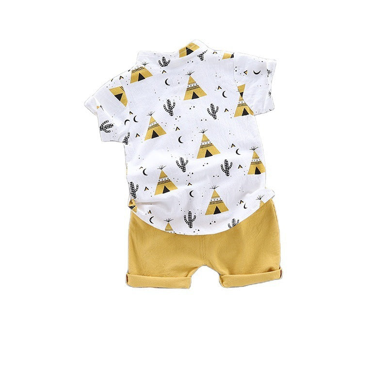 Stand-up collar shirt children short sleeve