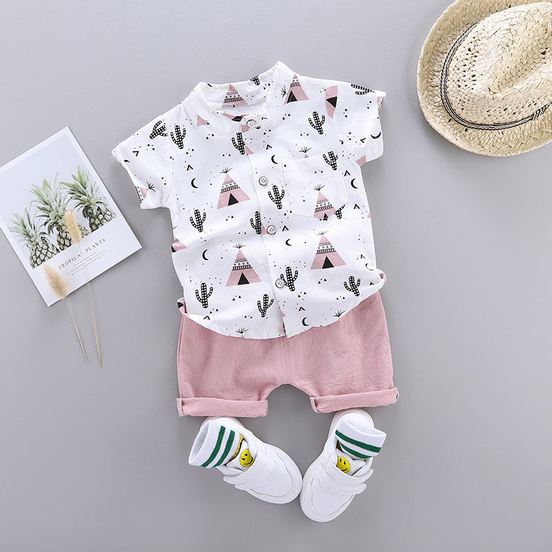Stand-up collar shirt children short sleeve