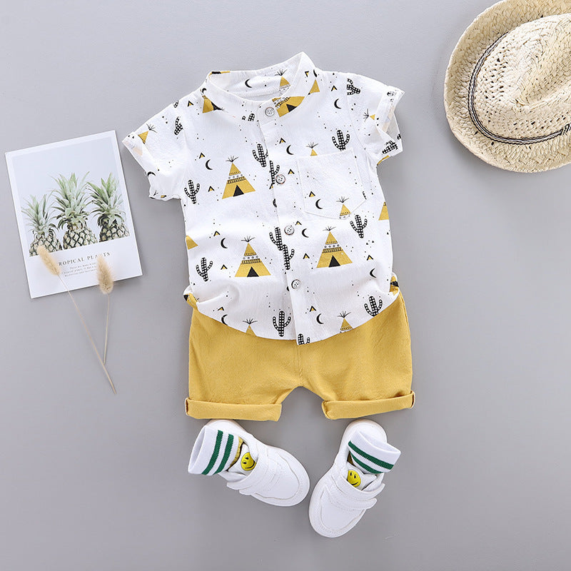 Stand-up collar shirt children short sleeve