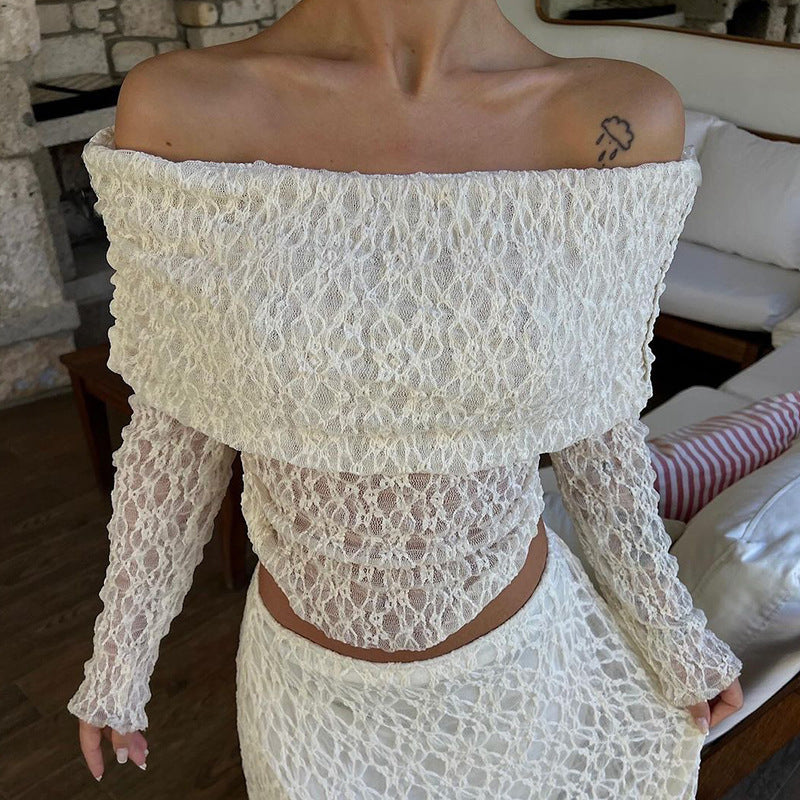 Modisches Damen-Top für den Herbst mit Spitze und schulterfreiem Design