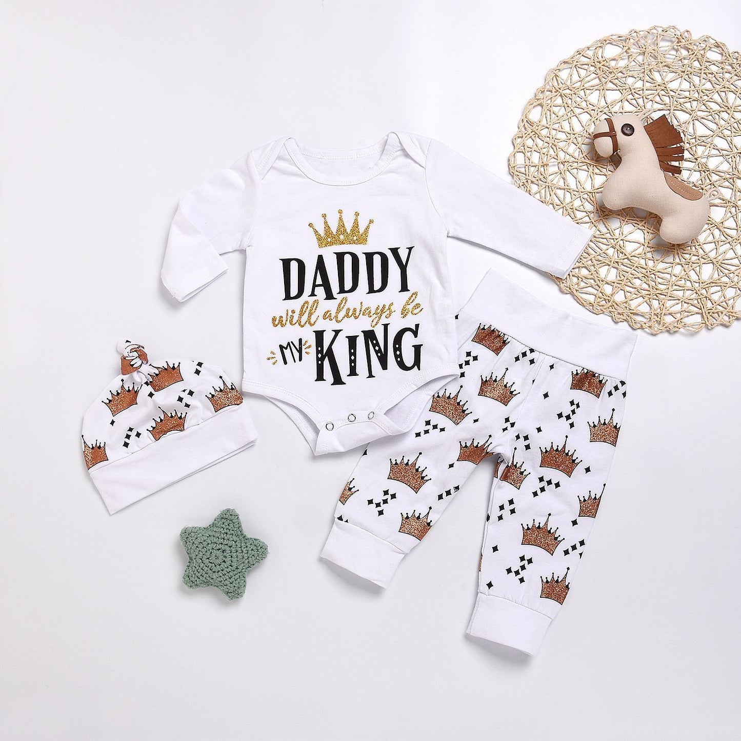 Neues Baby Jungen Kleidung Set Oberteil Strampler + Kronenhose