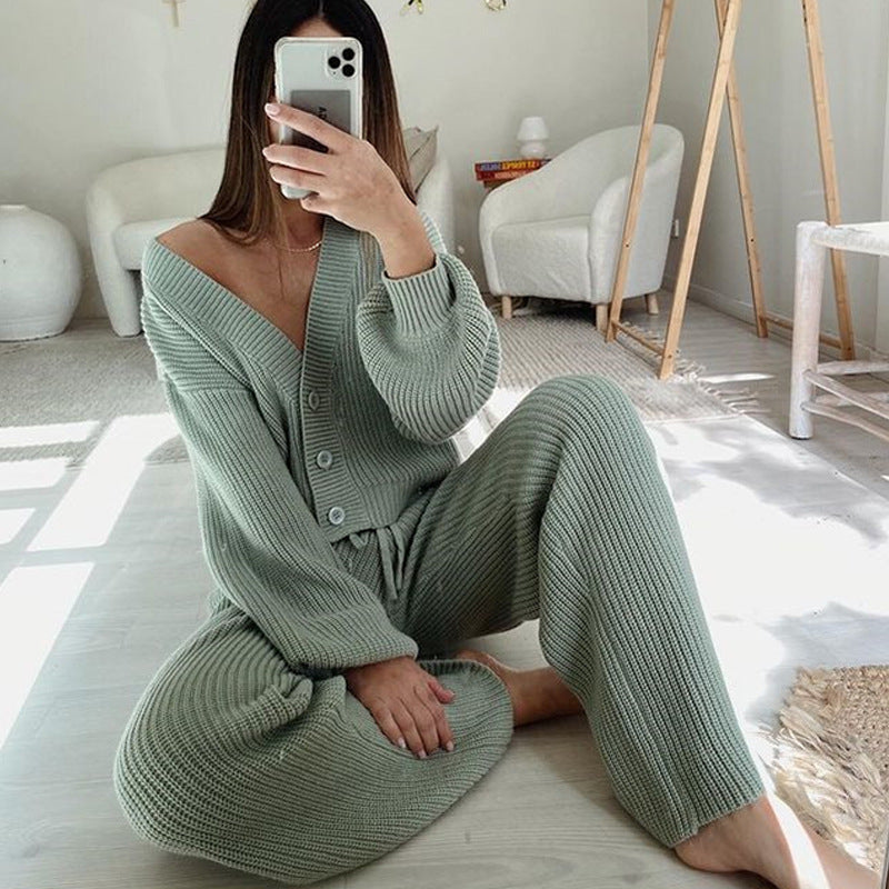 Mode Damen bekleidung Langarm Pullover und Hose Zweiteiliges Set