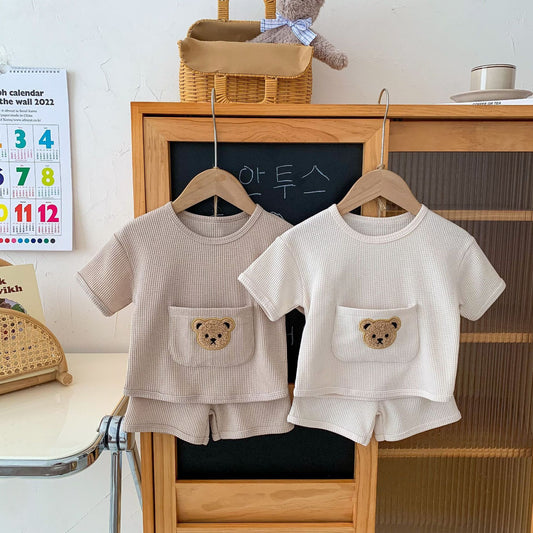Unisex Baby Anzug Kleidung für Babys Sommer Zweiteiliges Waffelset