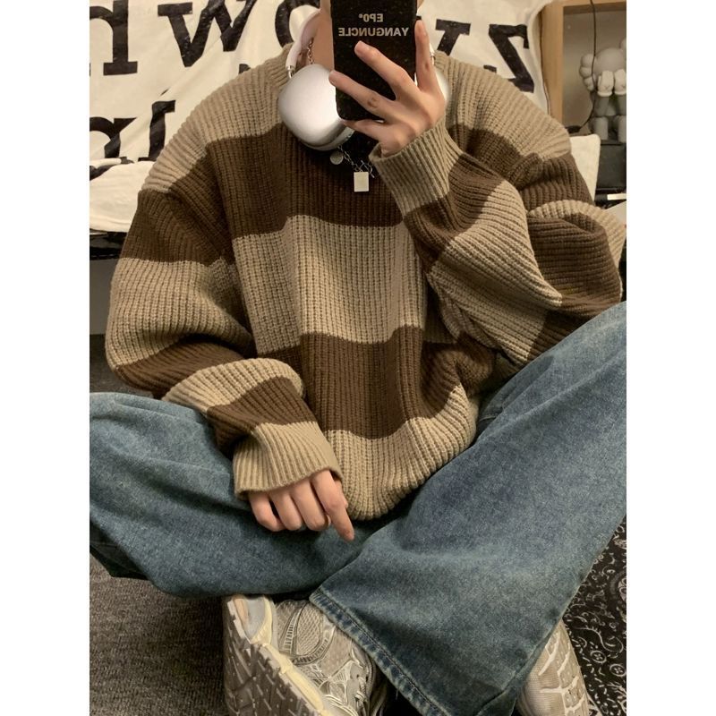 Herren Vintage Streifen Strickmantel