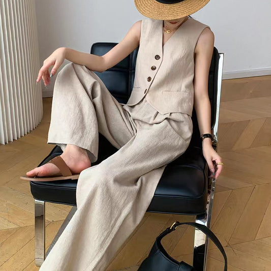 Zweiteiliger Anzug für Damen Sommer ärmellose Weste mit weitem Bein