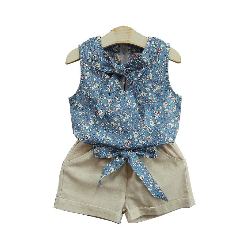 Ärmelloses Schleifen-Weste Plus Shorts Set