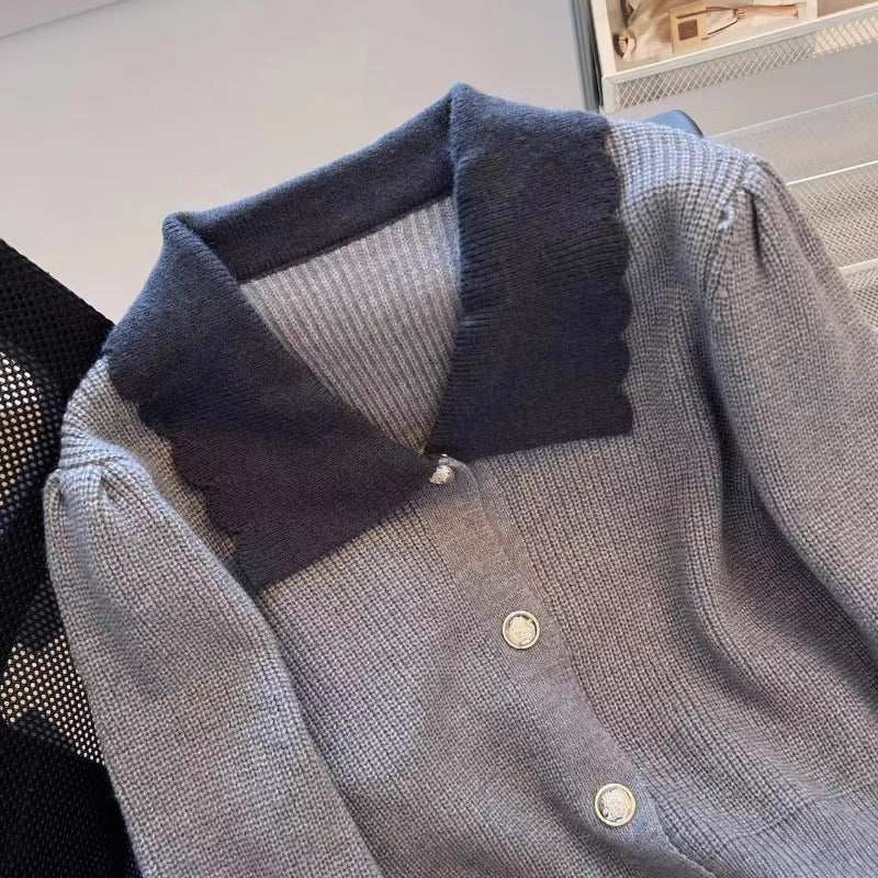 Modischer Schlichter Knopfleisten-Kragen Kurzpullover