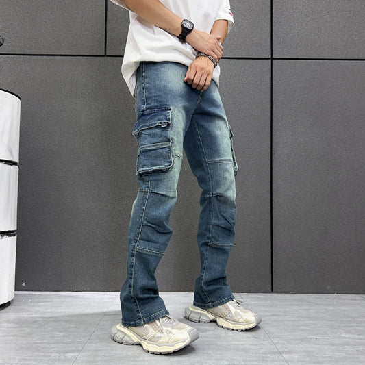 Multi-Taschen Arbeitsjeans Herren lockere Hose in großer Größe