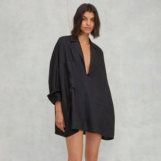 Sexy Deep V Nachthemd aus reiner Baumwolle kurze Damen-Homewear