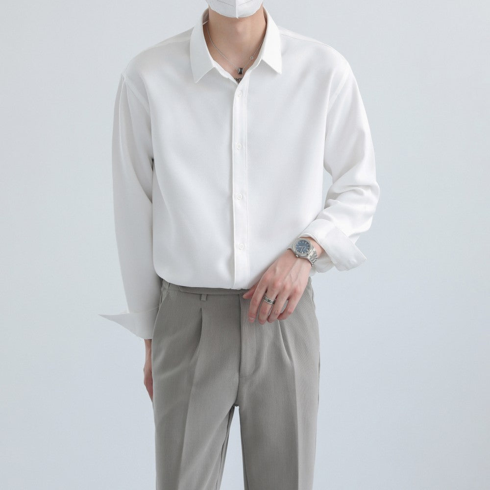 Loose Solid Color Long Sleeve Shirt for Men