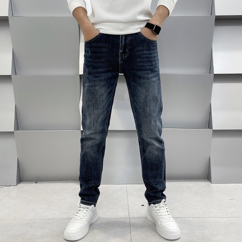 Herren-Jeans, lässig, schmal geschnitten, mit geradem Bein und elastischem Bund