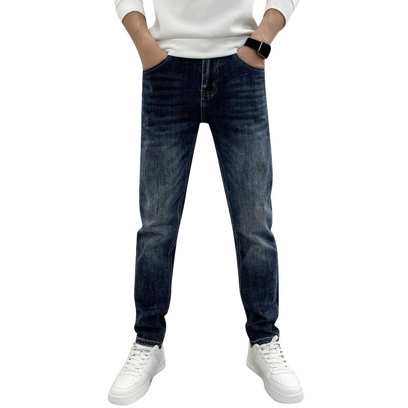 Herren-Jeans, lässig, schmal geschnitten, mit geradem Bein und elastischem Bund
