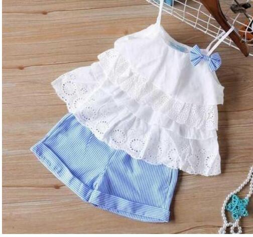 Sommer Kinderkleidung Großes Schleifen T-Shirt Shorts Kleidung Set