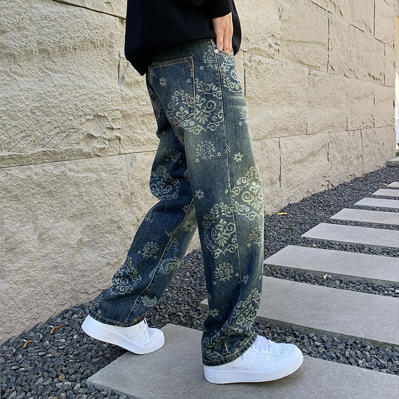 Vintage Jeans Herren mode gedruckt lose lässige gerade Hose