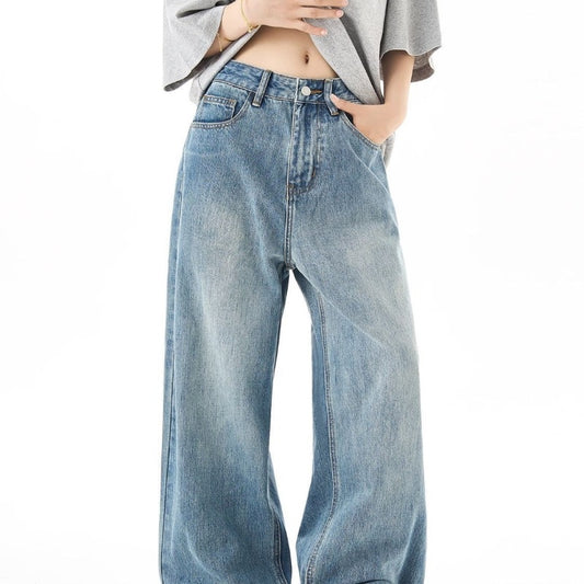 Plus Size Amerikanische Retro-Gerade Jeans mit Waschung