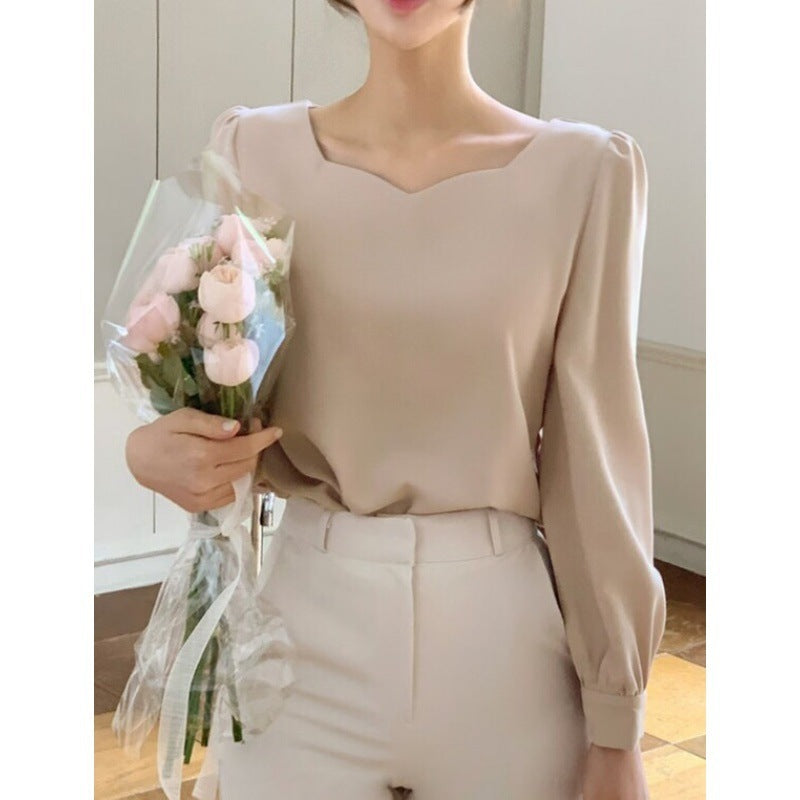 Chic Einzigartiges Pullover-Shirt mit Herzförmigem Quadratkragen