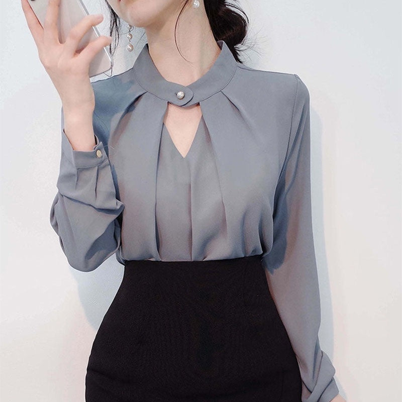 Weißes Chiffon-Hemd mit langen Ärmeln für Frauen
