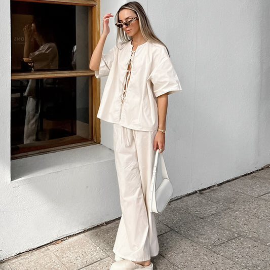 Pure Cotton Tied Fashion Suit Niche Apricot Simple