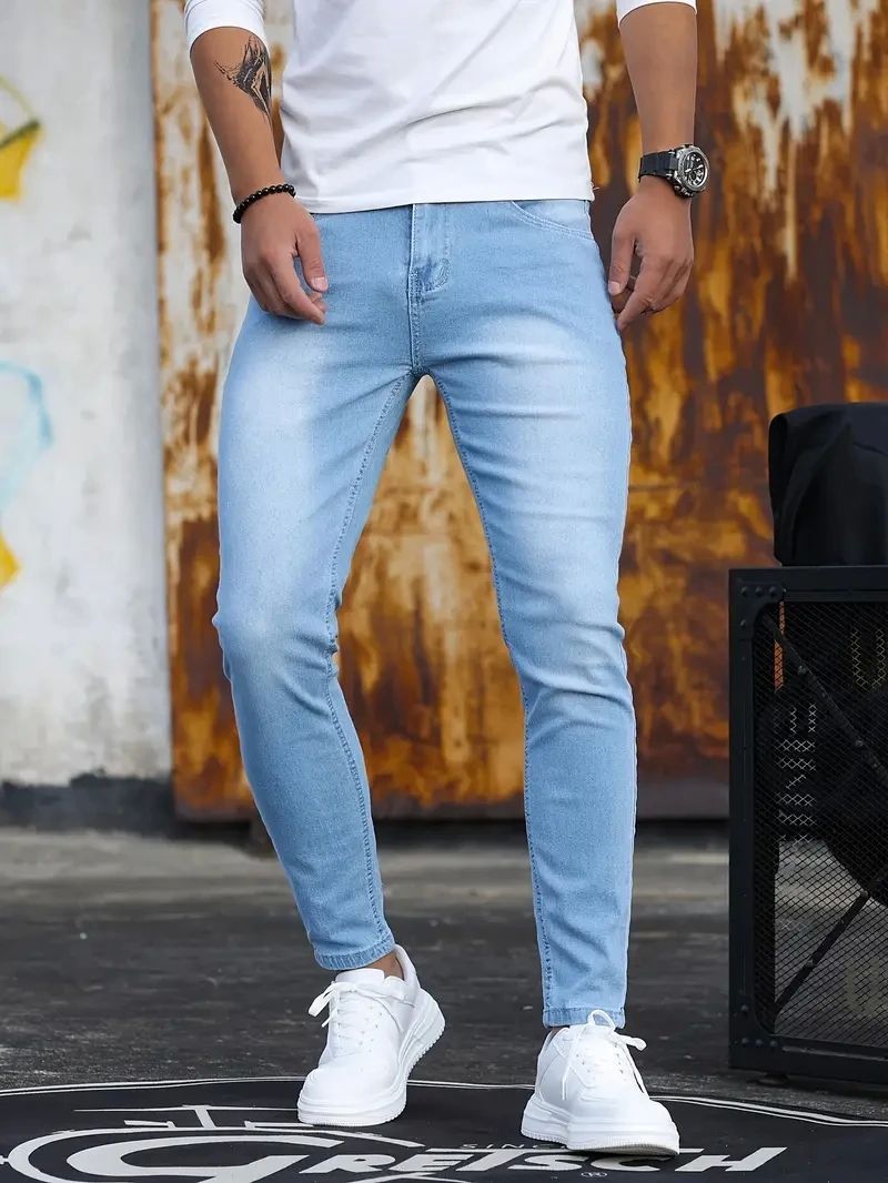 Herren hose Retro-Wasch reiß verschluss Sretch Jeans lässig schlank
