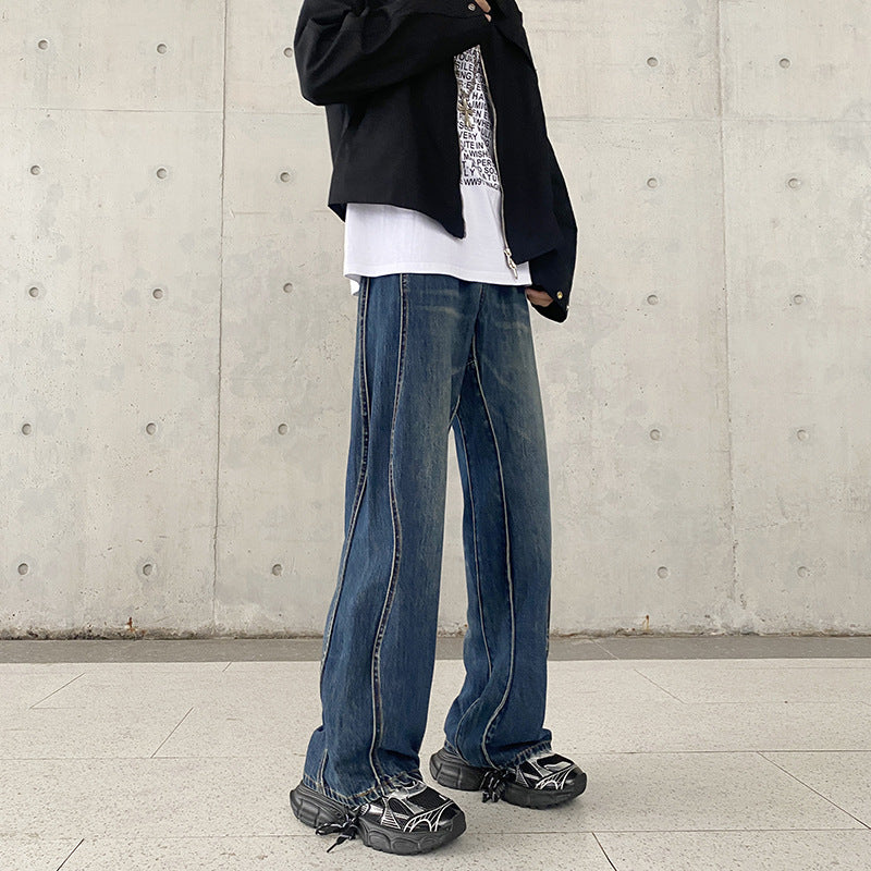 Lose gerade High Street Wave Line gewaschene Jeans