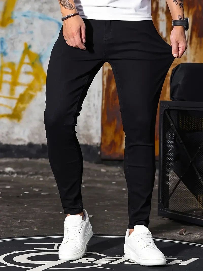 Herren hose Retro-Wasch reiß verschluss Sretch Jeans lässig schlank