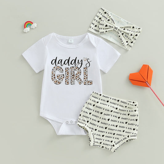 Sommer Baby Mädchen Kurzarm Verstellbare Kleidung Hose Haaraccessoires Drei-Teiliges Set