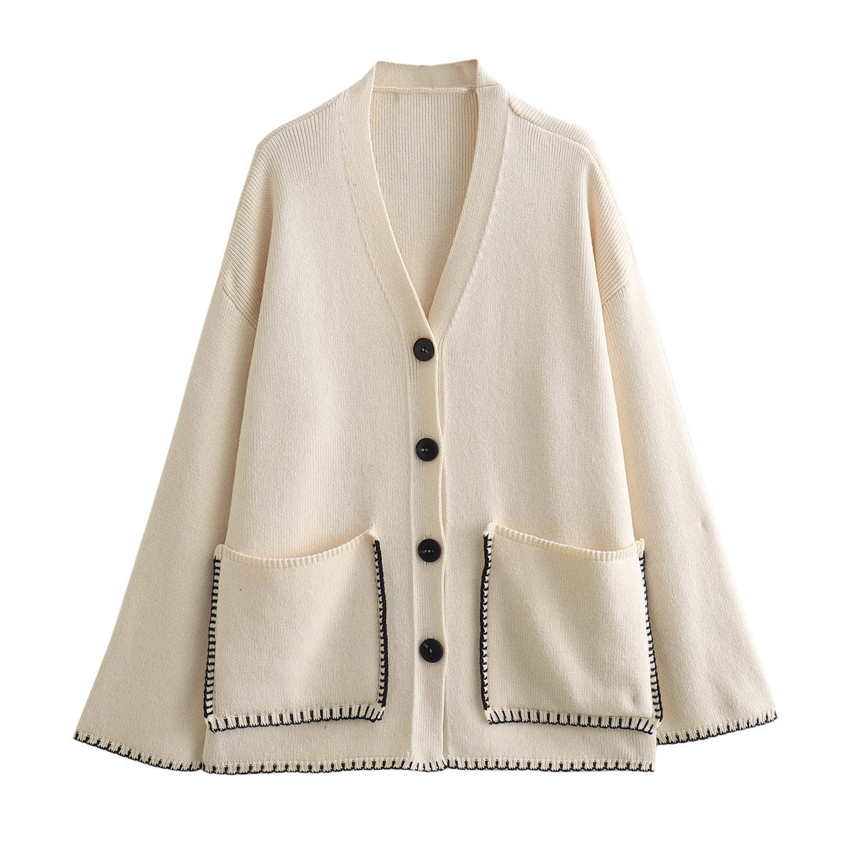 Modische Komfortable und Lässige Kontrastfarbige Fadenverzierung Strickjacke Pullover