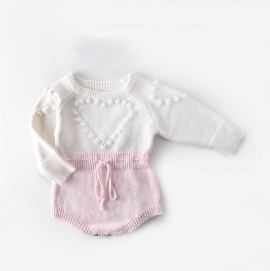 Baby Strickwolle Langarm-Bodysuit mit Handgemachtem Herz-Muster