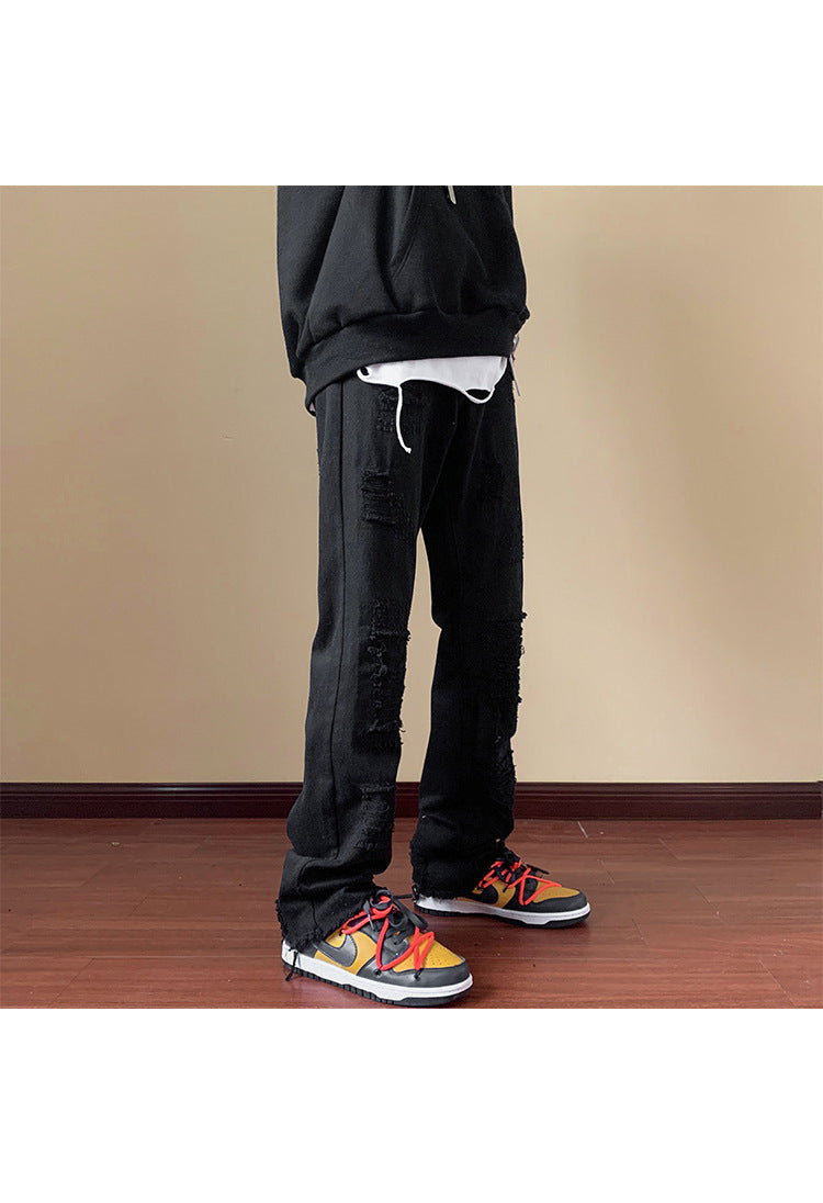 Gefälschte, zerrissene Jeans, schlanke, gerade Bootcut-Hosen für Herren