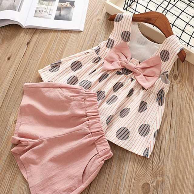 Sommer Kinderkleidung Großes Schleifen T-Shirt Shorts Kleidung Set