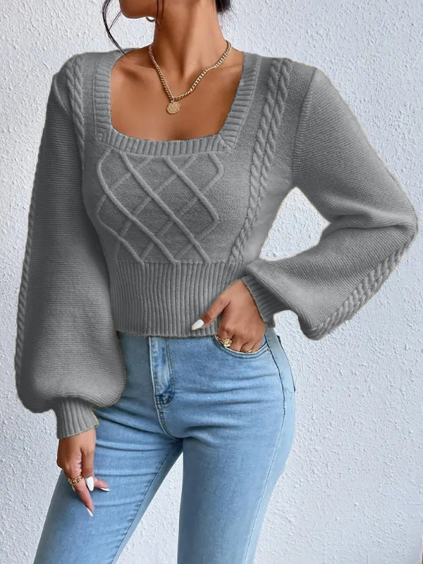Einfarbige quadratische Kragen pullover Damen bekleidung