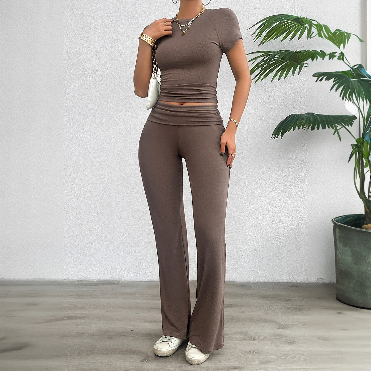 Einfarbig Slim Fit Kurzarm Hosen Anzug