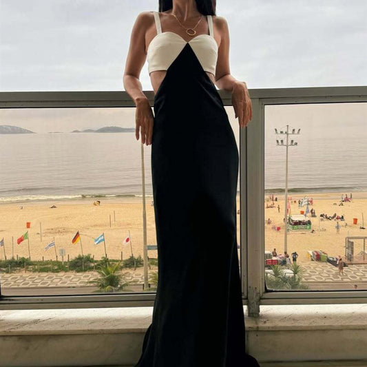 Farbkontrast Patchwork-Trägerkleid Damenmode