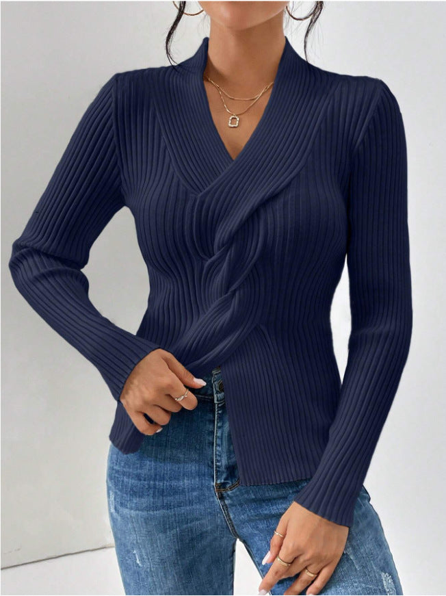 Damen Strickware mit Schlitz am Saum, Langarm Einfarbig Figurbetonter Pullover
