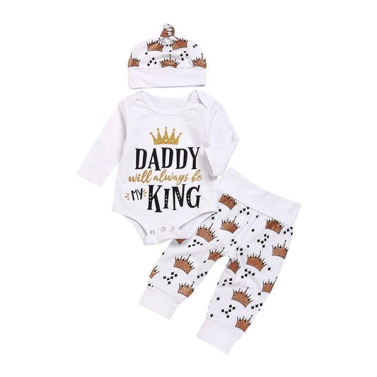 Neues Baby Jungen Kleidung Set Oberteil Strampler + Kronenhose