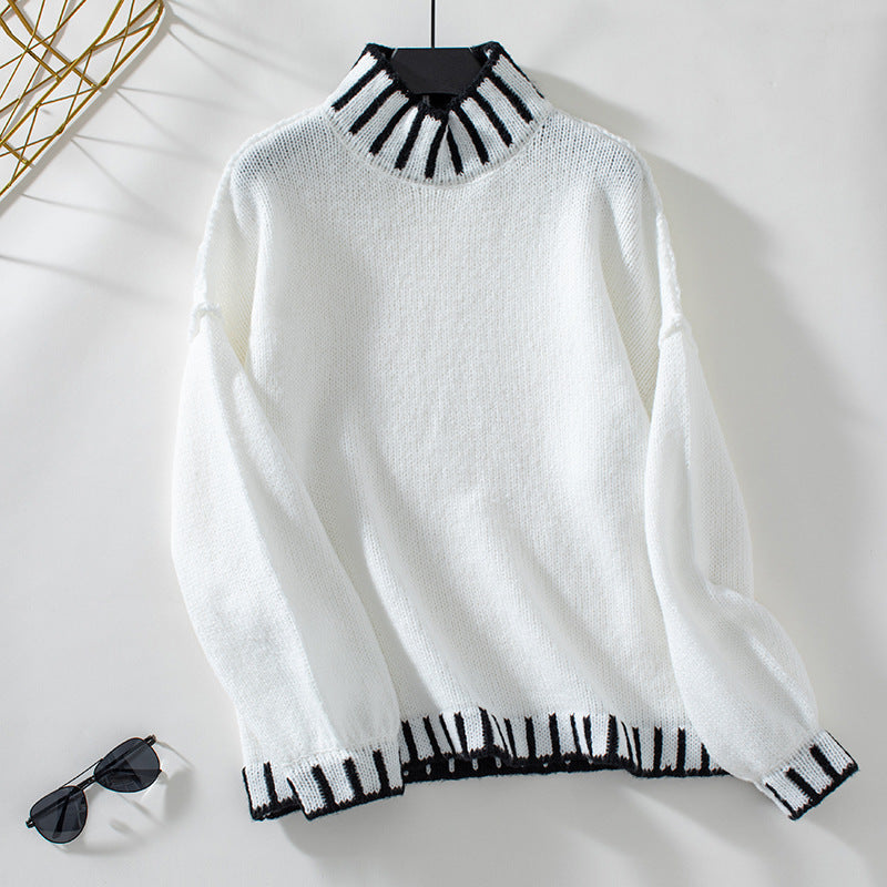 Lockerer Pullover Retro Farbkombination Turtleneck Pullover