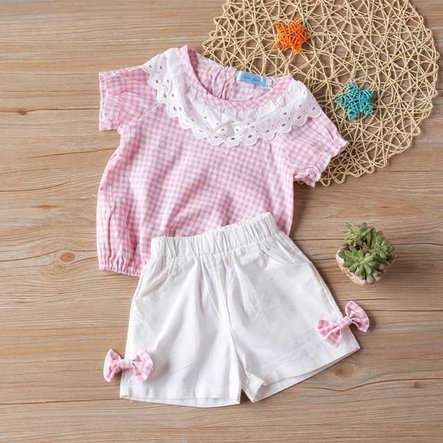 Sommer Kinderkleidung Großes Schleifen T-Shirt Shorts Kleidung Set