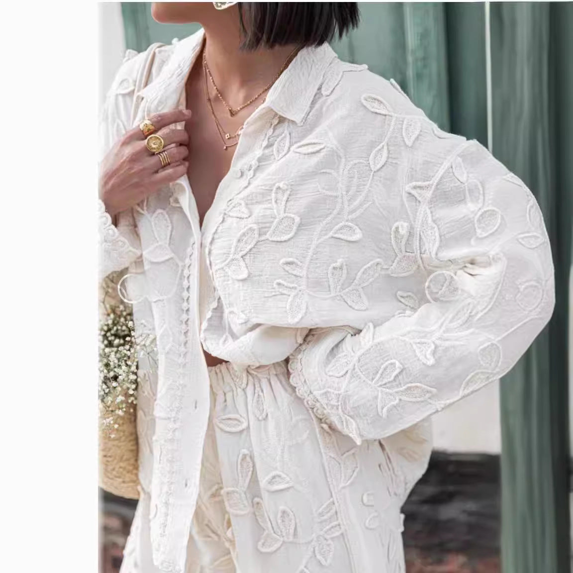Women's Fashion Cotton Jacquard Two-piece Set