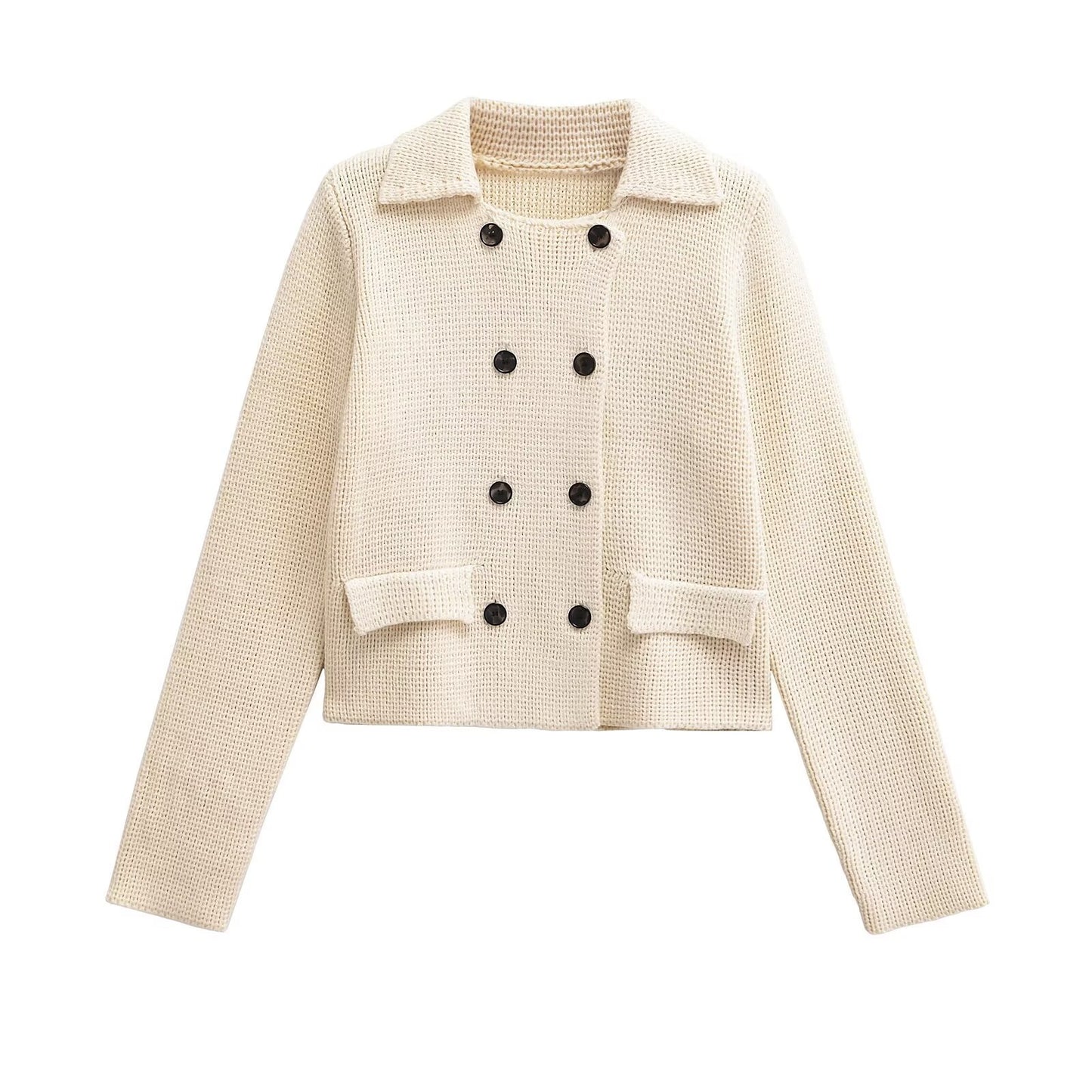 Damen Einfarbige Stitch Kragen Strickjacke Mantel