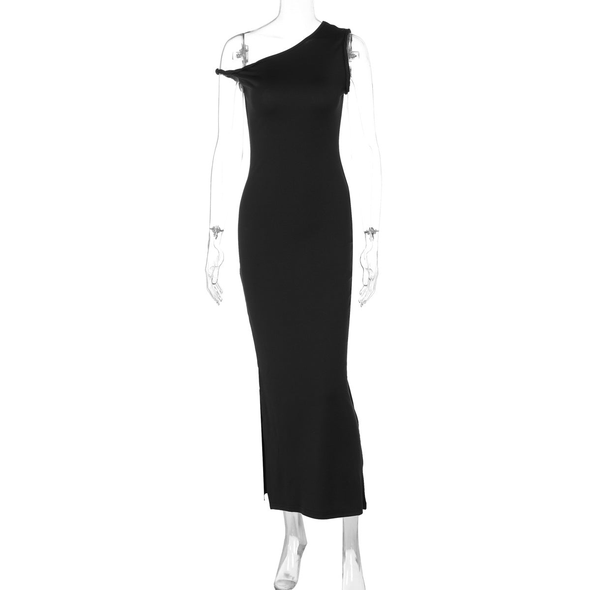 Figurbetontes Kleid mit schrägem Schulterdesign und Schlitz