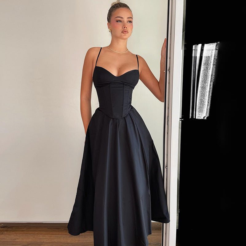 Taillenschlitz Figurbetontes Trägerkleid mit V-Ausschnitt und Rückenfrei