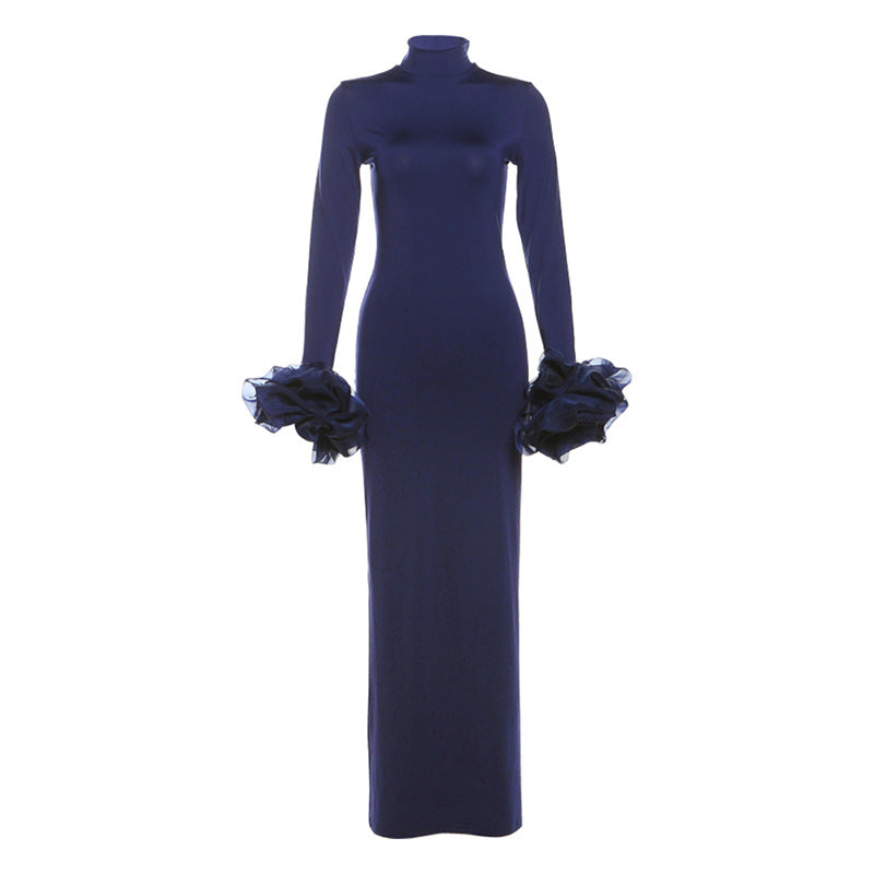 Modisches High-Collar Figurbetontes Sexy Kleid mit Schlitz
