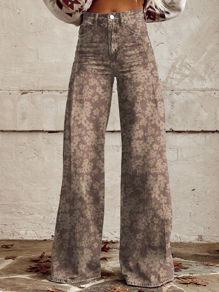 Hose mit weitem Bein Thermotransfer-Schlaghose Simulation Denim-Hose