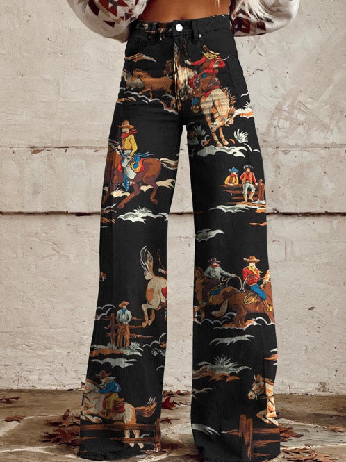 Hose mit weitem Bein Thermotransfer-Schlaghose Simulation Denim-Hose
