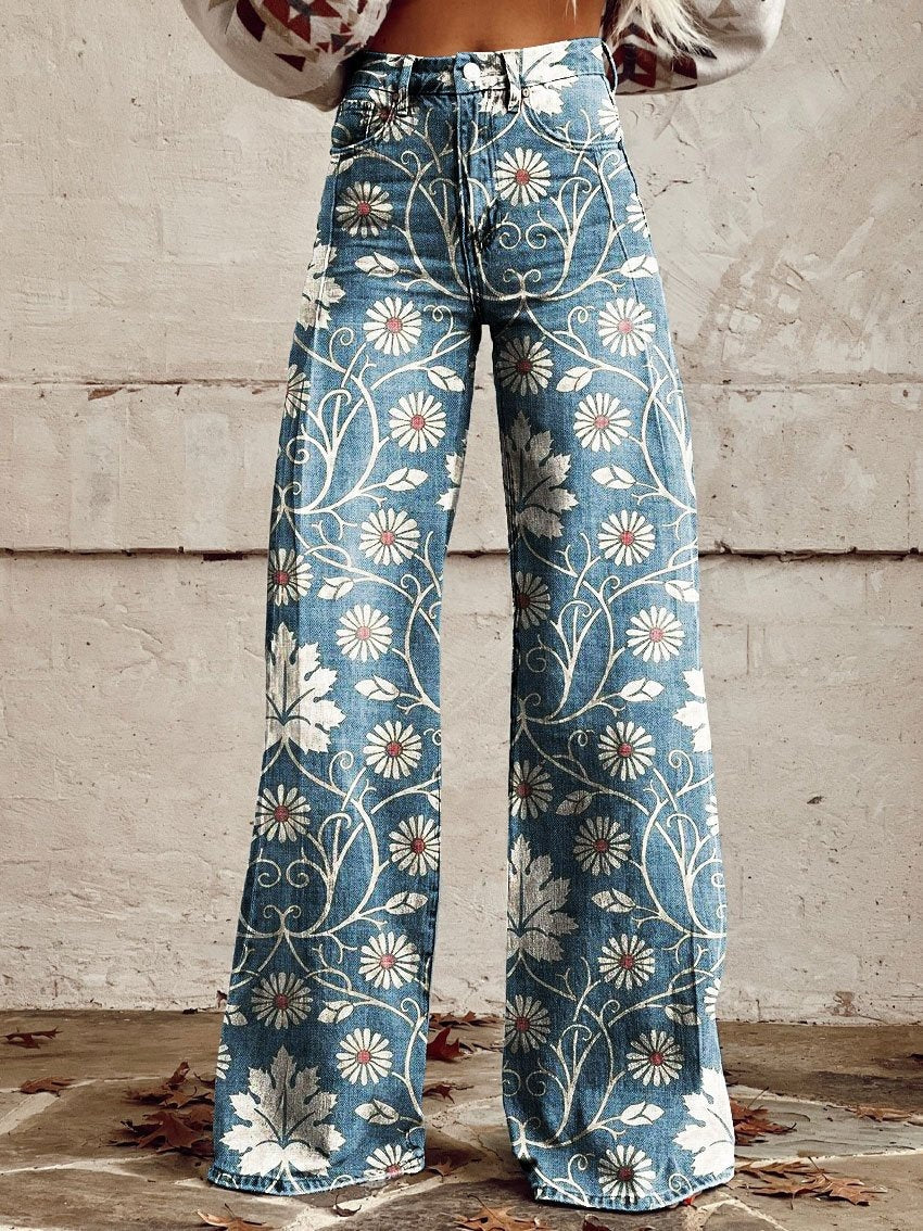 Hose mit weitem Bein Thermotransfer-Schlaghose Simulation Denim-Hose